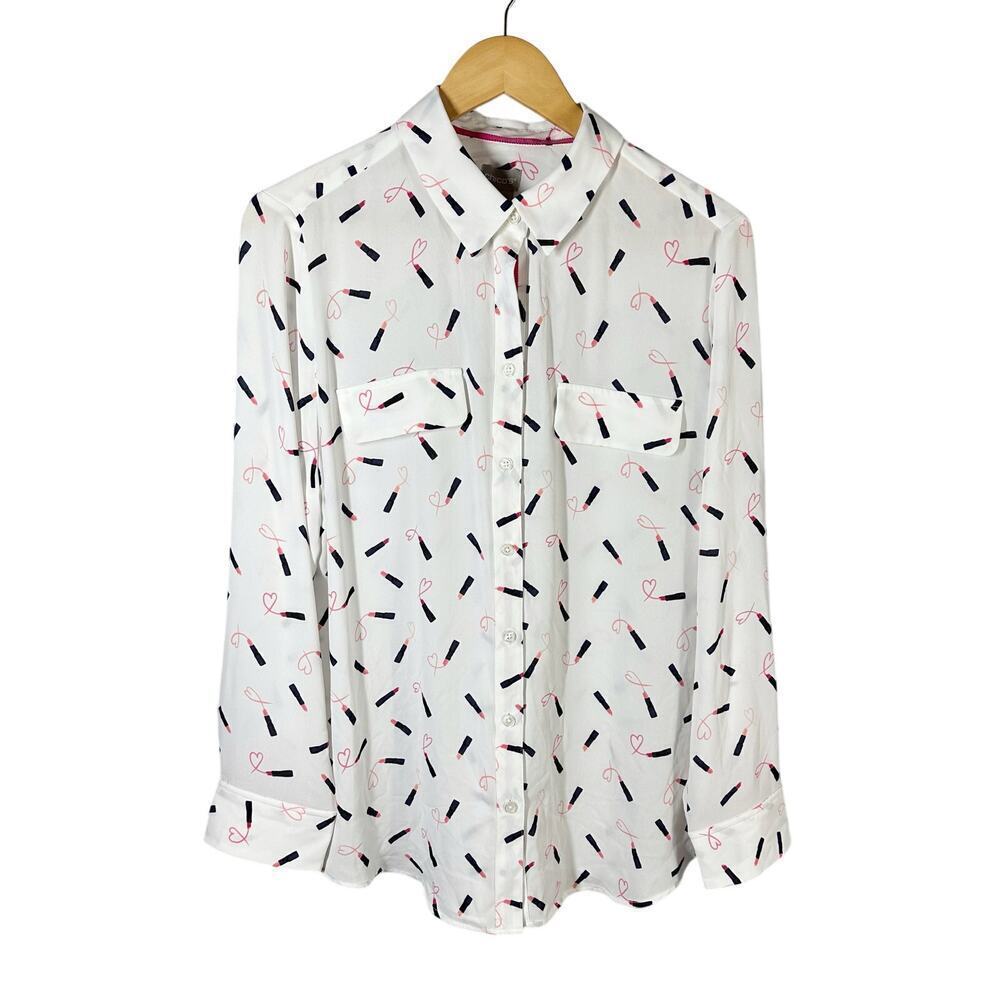 Chico's Easy Shirt Lipstick Love Woven Pattern Blouse Size 2 ( 12/14)